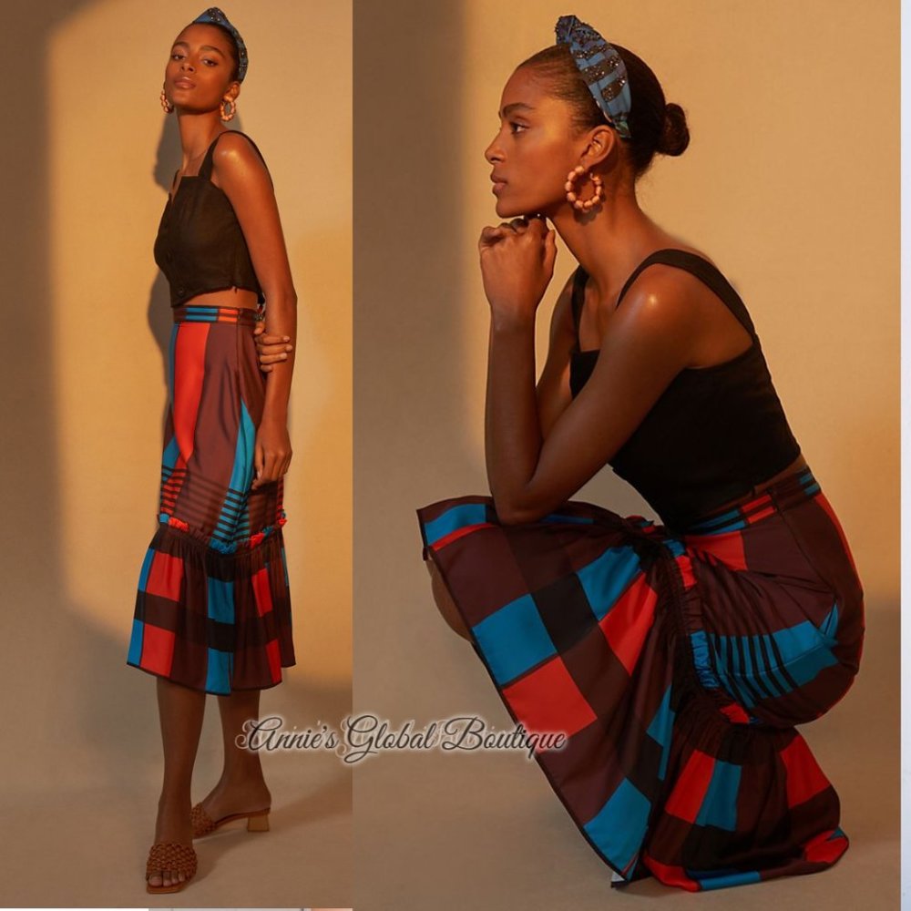NWT ANTHROPOLOGIE Eva Franco Plaid Flounced Midi Skirt. Size 12 - Picture 16 of 16